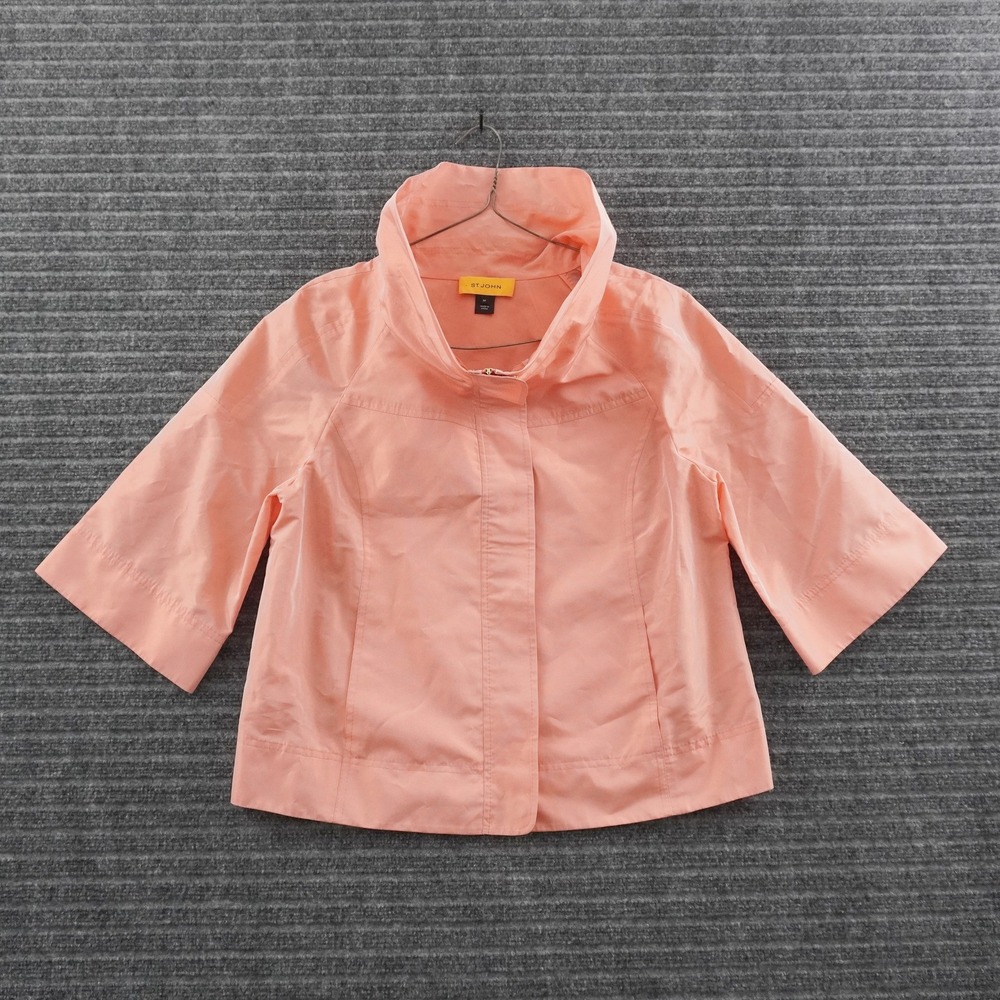St. John Sport Jacket Womens Size M Pink Funnel Neck 3/4 Sleeve Gold Hardware